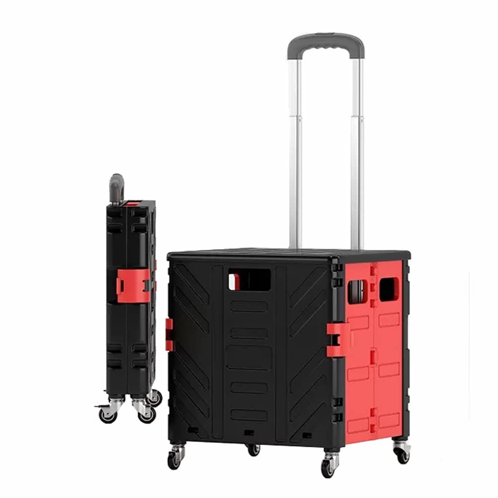 festival trolley， Large Foldable Shopping Cart, Secure Lid(Negro Y Rojo,50L)