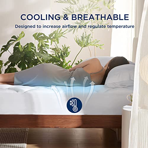 Bedsure Mattress Pad Full Size - Cooling Cotton Mattress Cover, Quilted Fitted Mattress Topper With Deep Pocket Fits 8-21 Inch Mattress, Breathable Double Fluffy Pillow Top, White #TOP3