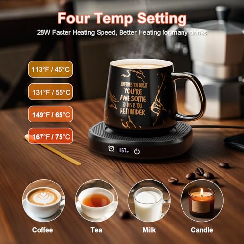 Image of Coffee Mug Warmer with You are Awesome Mug Set Electric Cup Warmer for Desk | Tea Beverage Coffee Warmer for Office & Home, 8H Auto Shut Off, 4 Temperature Setting, Birthday Christmas Gifts for Women Men