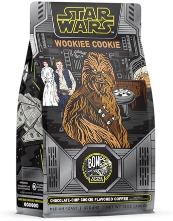 Bones Coffee Company Star Wars Wookiee Cookie Chocolate Chip Cookie Flavored Coffee, Medium Roast Low Acid Arabica Beans Compatible with Auto drip and French Press Coffee Maker, 12 Oz Ground