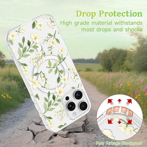 Coque iPhone 14 Pro Max magnétique transparente étui fleurs mince