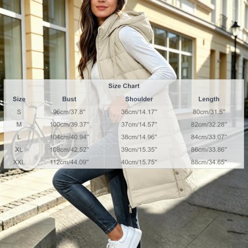 Long Puffer Vest Women Hooded Zip Up Warm Winter Sleeveless Quilted Coat - image 4