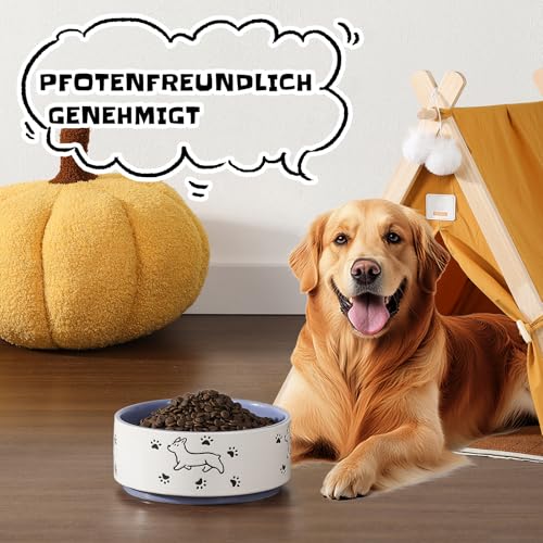Keramik Futternapf für Hunde - Großer Hundenapf mit fröhlichem Welpenmotiv - Fressnapf und Wassernapf für mittelgroße bis große Hunde - 1900 ml - Durchmesser 20,3 cm - Lila