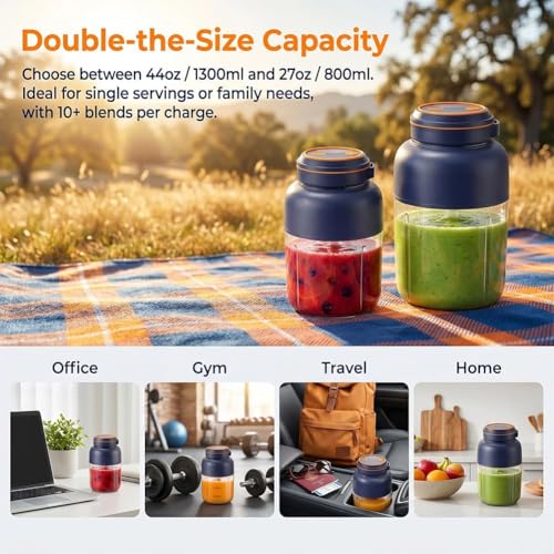 Image of 2026 Upgraded Portable Wireless Juicer Cup, 28 /45 Oz Cordless Electric Juicer Blender with 38 Blades, Leakproof Rechargeable USB-C Personal Blender for Ice Crushing Shakes Smoothies (White-45 Oz)