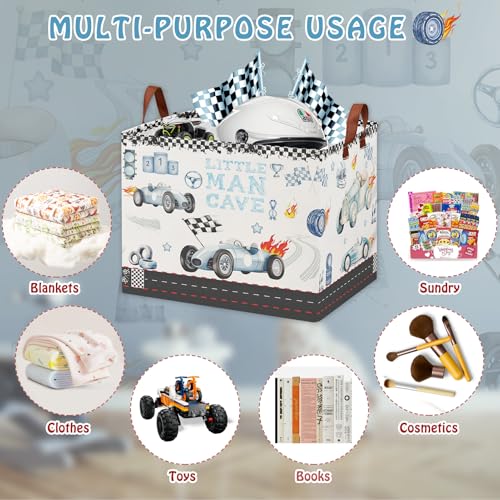 Image of Car Themed Room Decor Basket, Kids Vintage Car Laundry Hampers,Storage Bins,Tire Toy Box for Boys, Blue Basket for Gifts Empty(Vintage Blue)
