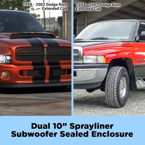 Bbox Dual 10 Inch Sprayliner Subwoofer Sealed Enclosure - Fits 1994-2002 Dodge Ram Quad Cab - Sprayliner Car Subwoofer Boxes & Enclosures - Subwoofer Box Improves Audio Quality Sound & Bass – Charcoal - Thumbnail 6