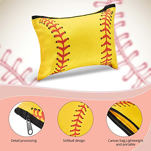 Frienda 12 Pcs Softball Makeup Bag Sport Cosmetic Bags Canvas Softball Pouch Bags Portable Makeup Pouch Bag Travel Makeup Organizer for Women Men Team Player Travel (Softball Style)3