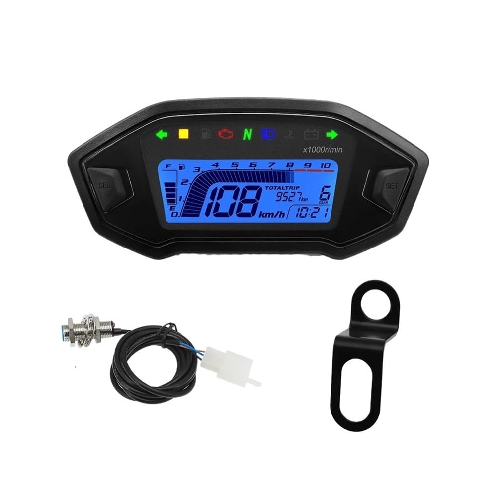 Contachilometri universale Pannello digitale universale per moto, display con tachimetro, contachilometri, livello carburante, temperatura acqua, per 2,4 cilindri