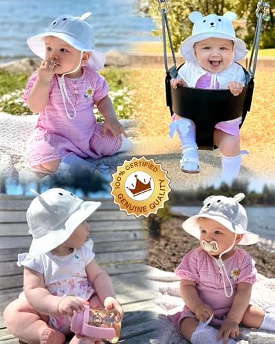 FURTALK Baby Toddler Sun Hat Wide Brim Baby Bucket Hats with Bear Ears Infant Beach Hat White