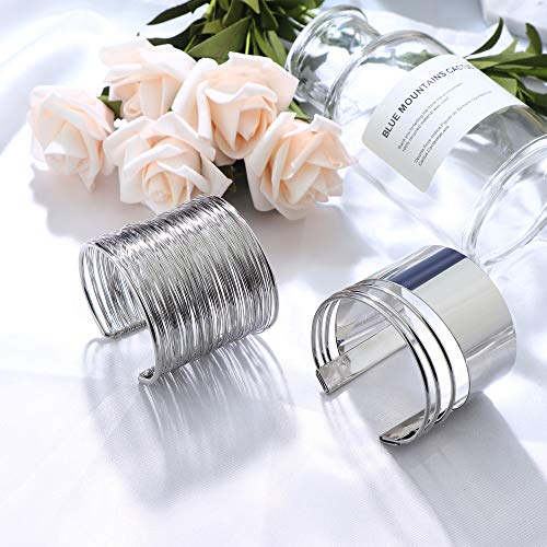 Besteel 2 Pcs Cuff Bangle Bracelet Set For Women Open Wide Wire Bracelets Adjustable Gold Sliver-Tone Plated #TOP2