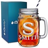 Personalized Drinking Glasses Initial and Name Etched 16 oz Mason Jar with Handle Customized Mug Bir