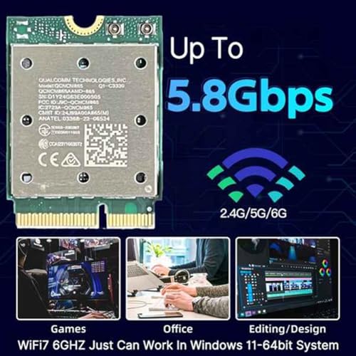 Carte WiFi 7 QCNCM865 Bluetooth 5.4 bibande pour PC Windows 11