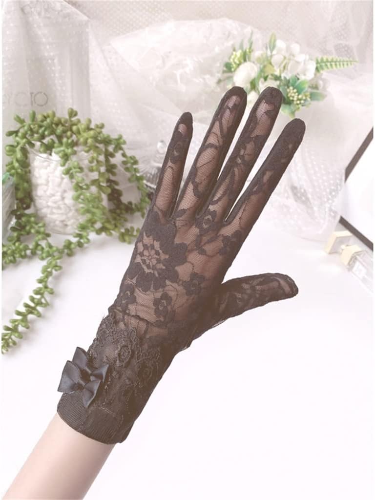 gloves women's lace thin touch screen ice silk bow driving electric car