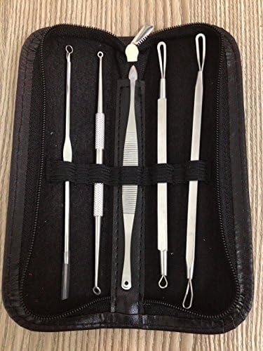 EasyLifeCare 5-piece Blackhead Remover Tools - The Best Blackhead Remover Product - Stainless Steel, Antibacterial Acne Needle – Blackhead Extractor Set in a Black Tool Case - Remove Blackheads and Whiteheads Fast