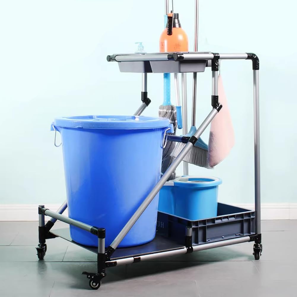 Carro De Limpieza Profesional Móvil, Porta Trapeador De Pie, con Tanque De Agua, Almacenamiento De Herramientas De Limpieza, Carro De Servicio