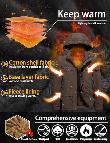Image of TACVASEN Men's Jacket-Casual Winter Cotton Military Jacket Standard Length Thicken Hooded Cargo Coat