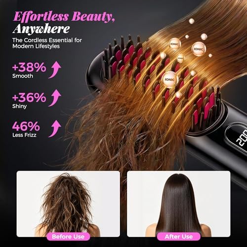 Go Brush Pro 2026, Cordless Hair Straightener Brush, Mini Hair Straightener with 3 Temperature Settings, Portable Hair Straightener Brush with MCH Heating and Ionic & Ceramic Care for Women (Black) - 5