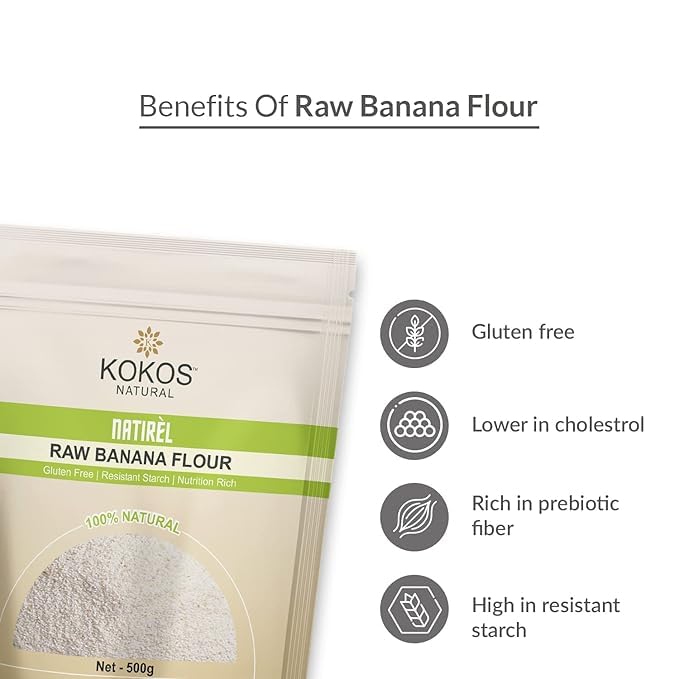 Image of Kokos Natural Raw Banana Flour - 500 Gm (Pack of 3) | Gluten-Free Atta | No Preservatives | Nutrition Rich & Starch| Organic Food Products |