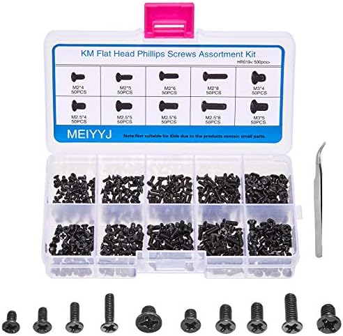 MEIYYJ 500pcs M2 M2.5 M3 Laptop Notebook Computer Replacement Screws Kit, PC Flat Head Phillips Screw Assortments, Countersunk SSD Electronic Repair Accessories for Sony DELL Samsung IBM HP Toshiba