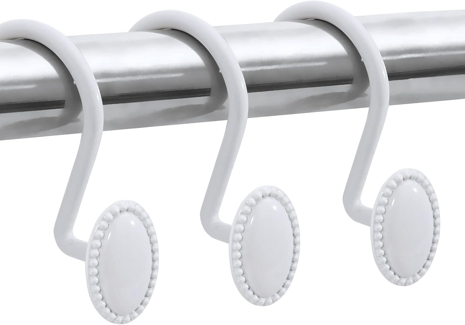 MitoVilla White Shower Curtain Hooks Rings, Metal Shower