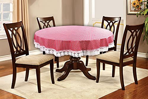 Image of The Furnishing Tree Round Shaped 4 Seater Table Cover WxL 60x60 inches with White Border lace