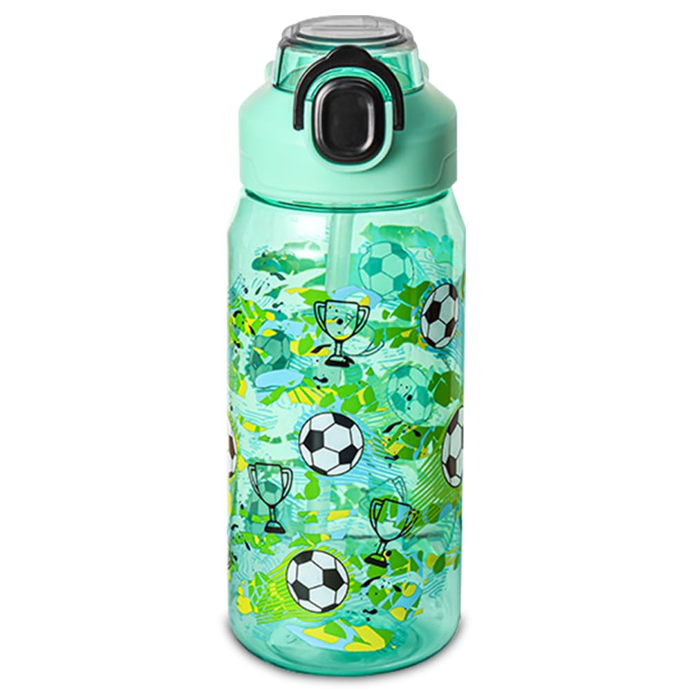 WFKKMEQ Football Water Bottle with Straw, Football Drinking Bottle Water Bottle Bottles with Straw Drinking Leakproof Sports Bottles for Travel School (600ml) Animal set