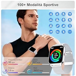 LODIMEKE Smartwatch Uomo Donna Chiamate Pressione Sanguigna Frequenza Cardiaca Sonno, 1.96'' AI Orologio 100+ modalità Sportive, IP67 Impermeabile Contapassi Sveglia Calcolatrice iOS Android