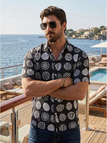 Image of BROWN CULTURE Men's Cotton Blend Abstract Print Shirt with Spread Collared Half Sleeves Standard Length and Button Down Closure Type | Shirt for Man