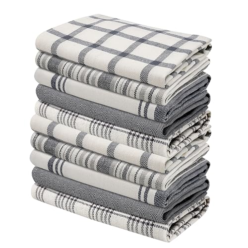 LinenWeave Pack of 10 Cotton Tea Towels for Kitchen-100% Cotton 45 x 70 cm -Super Absorbent t towels pack of 10- Machine Washable Kitchen Towels-Dish Towels for Drying Dishes