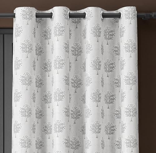 Image of Yellow Weaves 2 Pcs Jacquard Tree Eyelet Long Door Curtain - Perfect for Home, Office, Bedroom, Living Room & Balcony - 7 Feet (Silver)