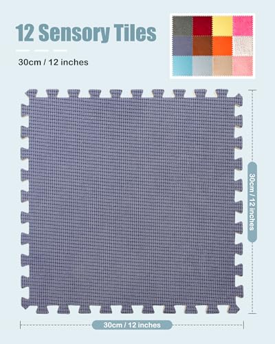 Image of 12 Set Sensory Floor Tiles - Textured Sensory Mats, Interlocking Sensory Rug Sensory Toys for Autistic Children Kids Baby Toddler Multi Sensory Exploration, Tactile Play, Fidgeting Activity