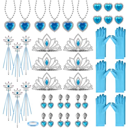 ZXShow Corona de princesa y varita mágica Elsa Accesorios 6 Set Corona y Guantes Juego de Joyas Perfecto Frozen Dress Up Role Play Party Accesorios para los fans de Elsa Corona