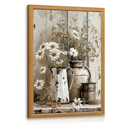 Hianan Wood Framed Vintage Rustic Daisy Floral Wall Art 16x24 in by Hianan - Used condition - US$32.99