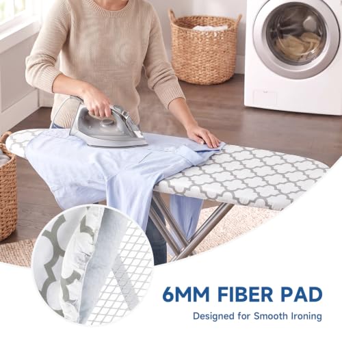 Image of Whitmor Deluxe Ironing Board Cover with 6mm Fiber Pad, Fits 15 x 54 In | 88gsm cover, 6mm fiber pad, 190T elastic fit, scorch-resistant finish, medallion gray pattern.