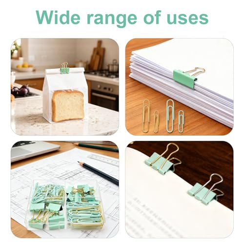 Cute Paper Clips Binder Clips Set, 165 Pcs Assorted Size Paperclips Binder Clips Large & Small Size, Cute Office Supplies Set for School Supplies and Desk Essentials, Green - Thumbnail 7