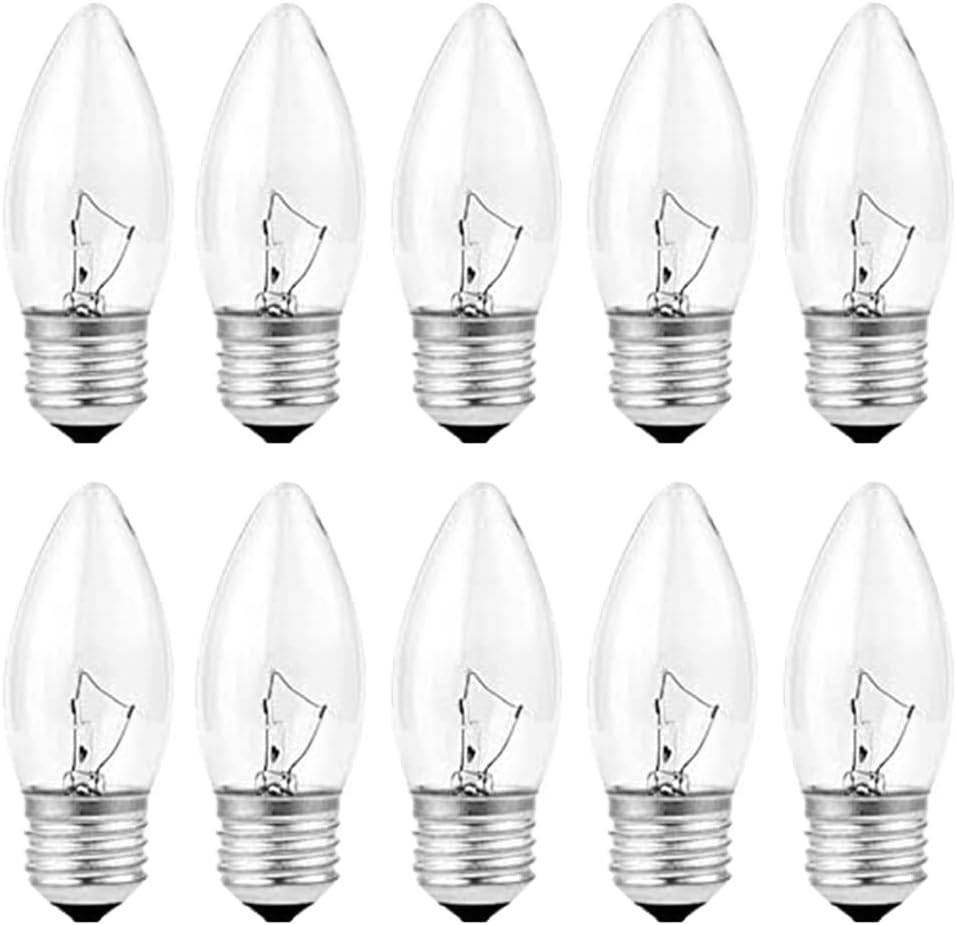 40w Incandescent Light Bulb, Equivalent Incandescent Torpedo Tip Chandelier, Clear Finish, Decorative, Chandelier F Type Flame Tip, E26/E27 Medium Base (10)