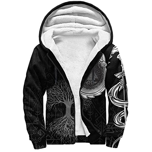 CZMYCBG Felpa Casual da Uomo Viking Autunno/Inverno Giacca con Cappuccio in Pile con Stampa 3D Vintage,Sweatshirt,XL
