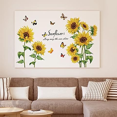 Sunflower Wall Sticker, Butterfly Wall Sticker Garden Flower Wall Sticker for Bedroom, Living Room, Kids Room Decoration Cover
