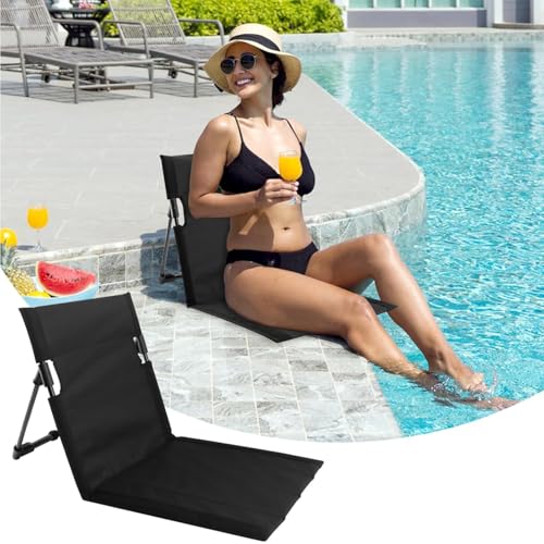 MEISO Strandmatte mit Rückenlehne, Klappbar Strandstuhl, Tragbare Strandliege Faltbarer, Campingstuhl Liegestuhl für Picknick, Garten, Wandern (Schwarz)