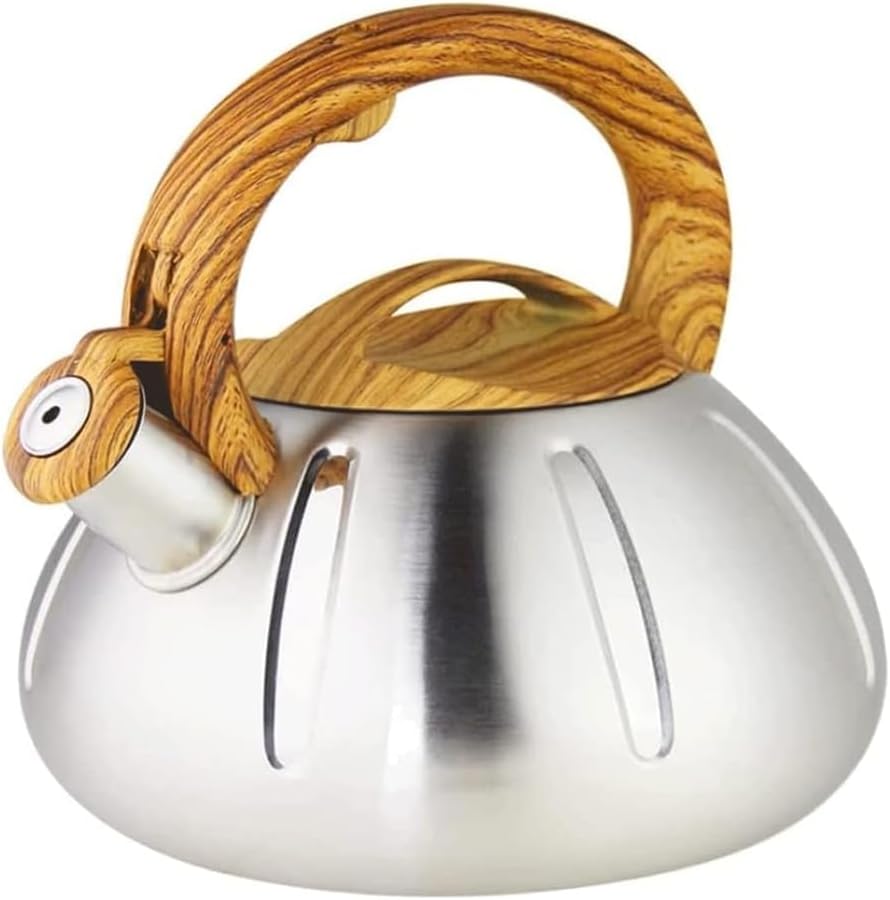 笛吹きケトル、ステンレススチール製ティーポット、ステンレススチール素材、木目ハンドル、家庭用