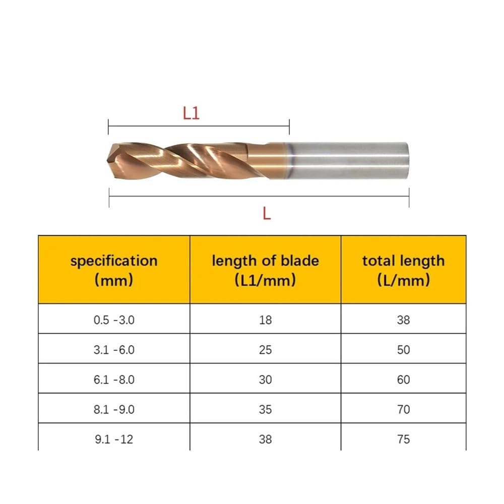 Brocas de carburo tungsteno for metalurgia dura, torno CNC, herramienta perforación acero 0,5-20, mm(12.9mmx40x80L)