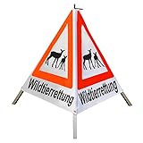 Warnpyramide 70 cm - (Sonderzeichen: Wildtiere) "Wildtierrettung" - weiß tagesl. leicht