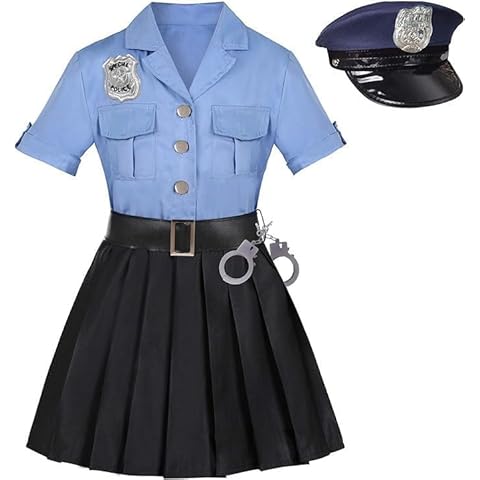 Doxrmuru Girls Police Officer Costume Halloween Dress Up for Kids Cop Costume (5-6 Years) Cover