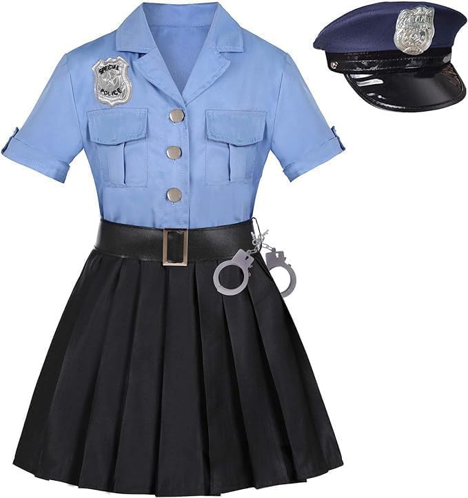 Doxrmuru Girls Police Officer Costume Halloween Dress Up for Kids Cop Costume
