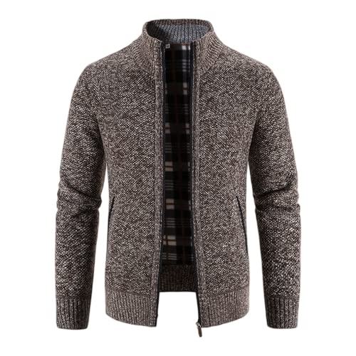 OHXSM Cardigan Homme Pull Épais Fermeture éclair intégrale Col Chaud Doublure Polaire Homme Manteau d'hiver épais Cardigan Col roulé Fermeture éclair avec Doublure en polaire, Café, L