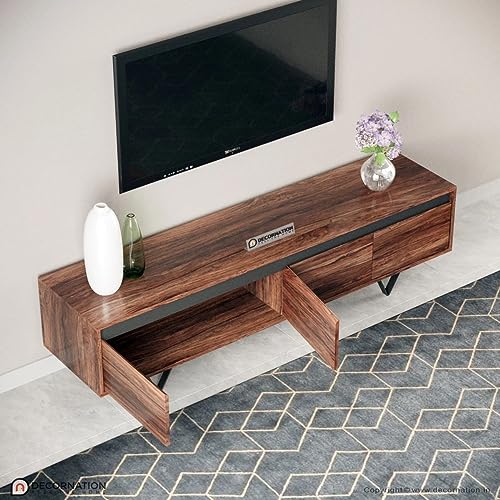 Image of DecorNation Contemporary Brown TV Stand: Wynter Wooden Elegance with Ample Storage and Sleek Metal Legs(60″ X 16″ X 18″, Brown)