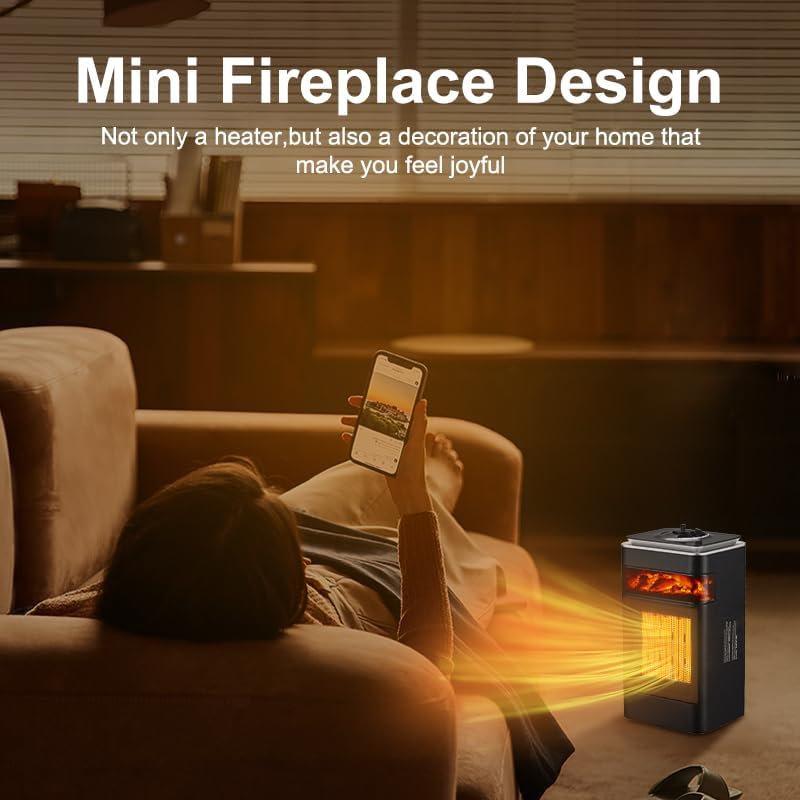 Miniatura 3 de Calentadores de espacio para uso en interiores, calentador eléctrico de cerámica de 1500 W con mini chimenea, calentador portátil con termostato