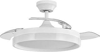 Abrila - Ventilador DC ZENIT | Color Blanco con tres Aspas Desplegables | con 6 Velocidades Ajustables | con 3 Temperaturas de Luz | Mando a Distancia Incluido