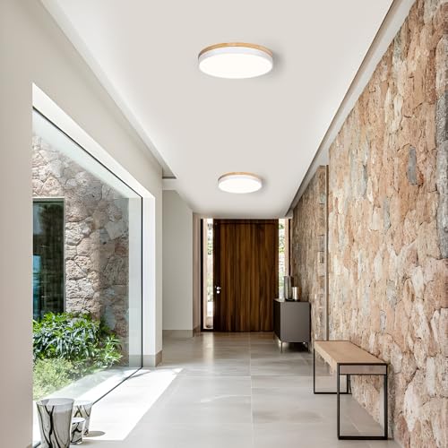 Image of Modern Wood White Flush Mount Ceiling Light 11.81 Inch
