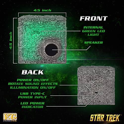 FAMETEK Star Trek BORG CUBE Bluetooth Speaker with Green Illumination, Sound Effects & Borg Quotes – Memorabilia, Gifts, Gadgets, Collectibles for Star Trek Fans